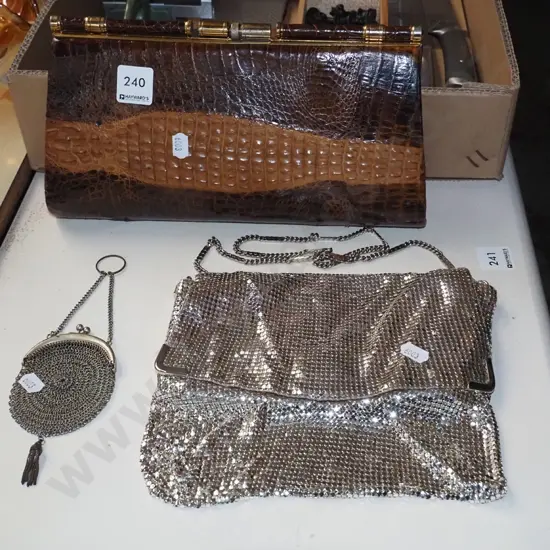 Oroton hand bag, clutch purse, small chain mail coin purse