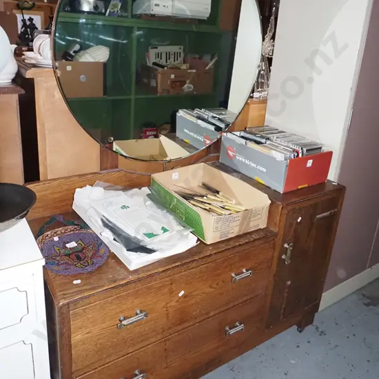 deco 2 drawer 1 drawer oak mirror back dresser H-1580 W-1070 D-450