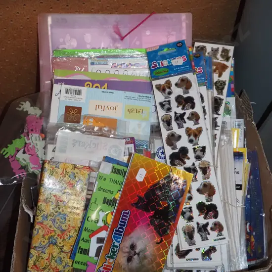 box; crafters supplies, stickers etc
