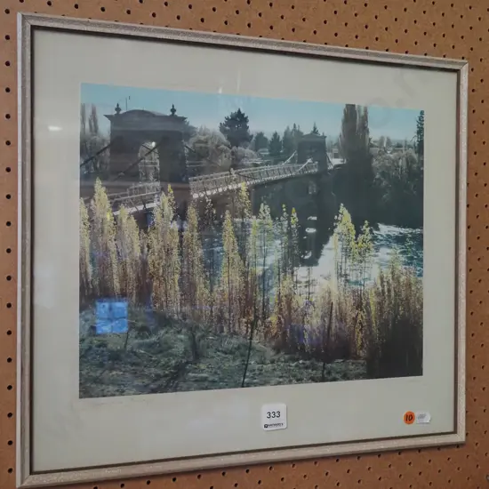 framed vintage Whites Aviation hand coloured photograph- Old Alexandra Bridge