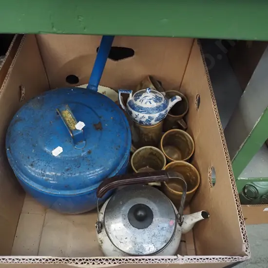 rusty Judgeware boiler, Temuka cups etc