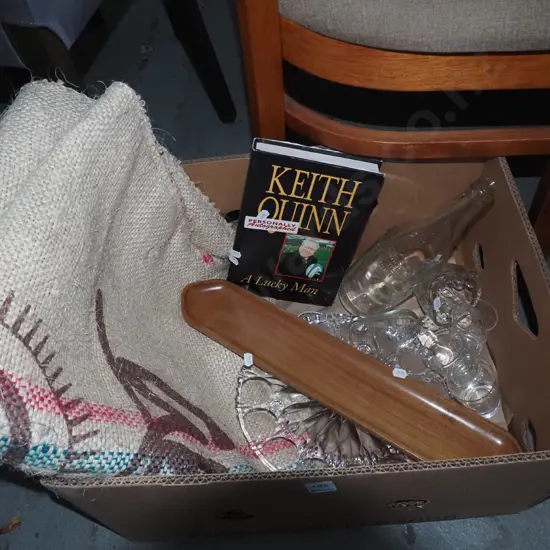 box; coffee bag, wooden tray, glasses etc