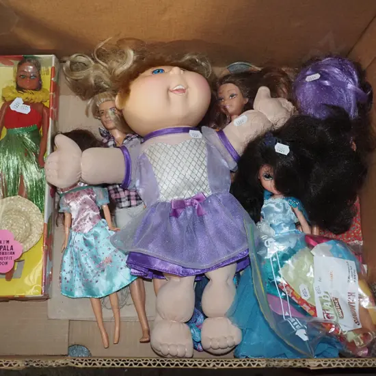 box of various dolls