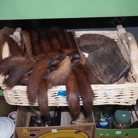 cane baskets, fur stoles, leather pieces