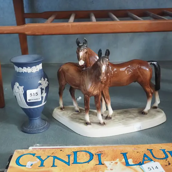 Wedgwood jasperware vase, horse figurines