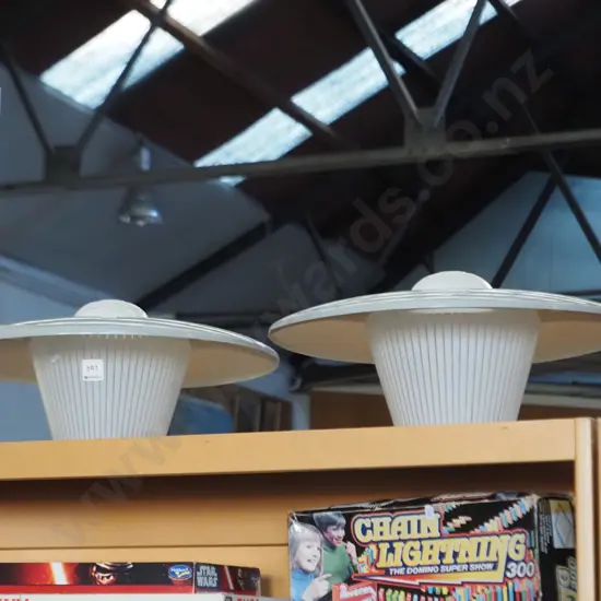 2x retro metal and glass light shades