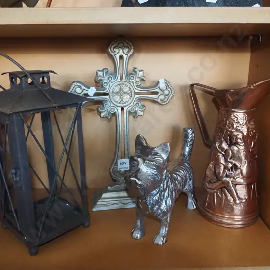 copper jug, dog, crucifix etc