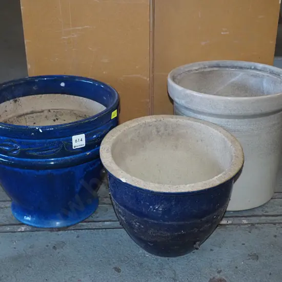 storage crock, 2x planters