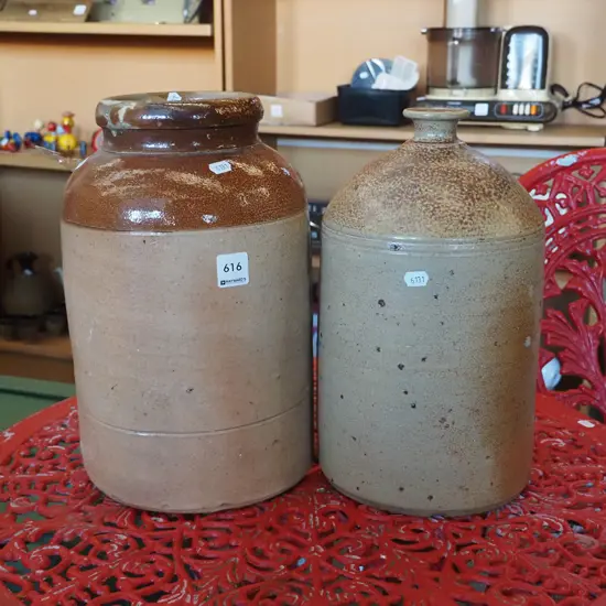 salt glazed bottle, stoneware storage crock