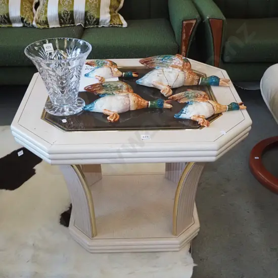 white wood and glass top end table