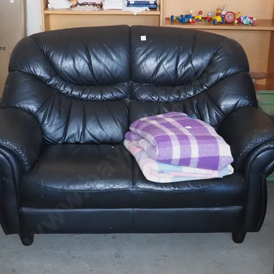 black leather 2 seater settee