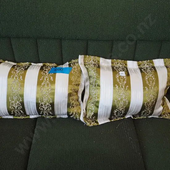 2x cream and gold green cushions