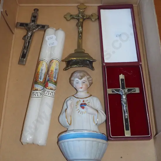 box; crucifix, candles etc