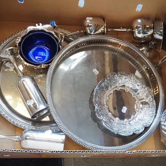 box of plated ware etc