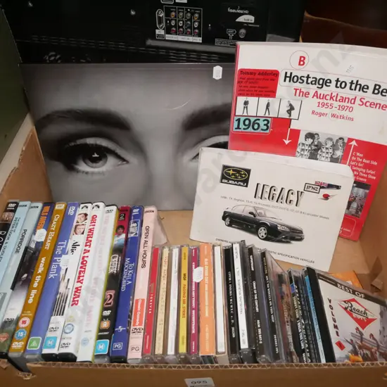 box; books, DVDs, CDs