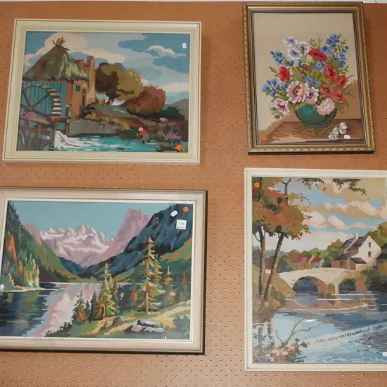 4x framed needleworks - orange dots