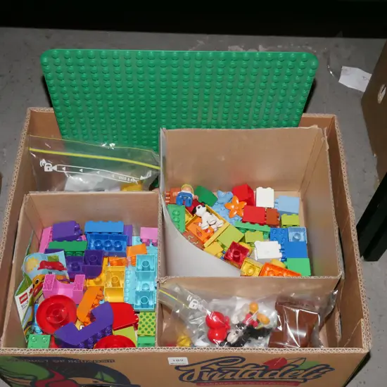 box; Duplo blocks, bags of toys