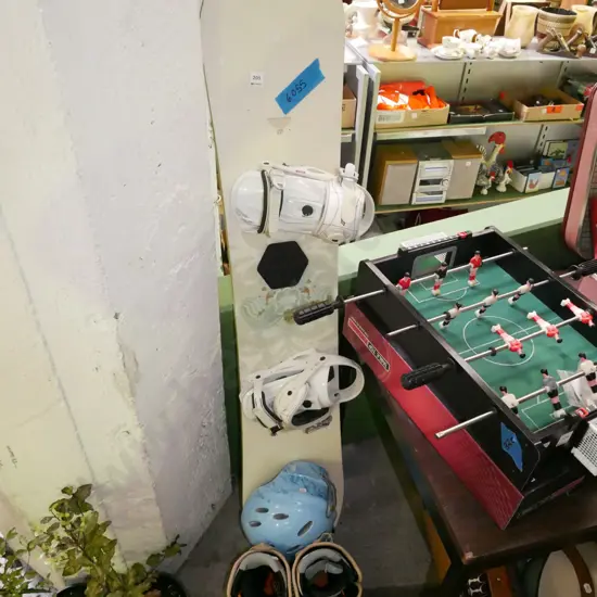 snowboards, boots, bindings, helmet