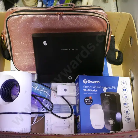 box; door bell kits, fan, satchel etc