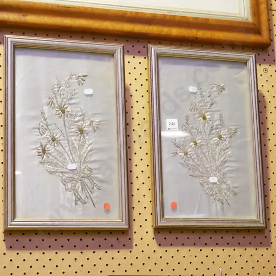 2x framed needleworks - flowers
