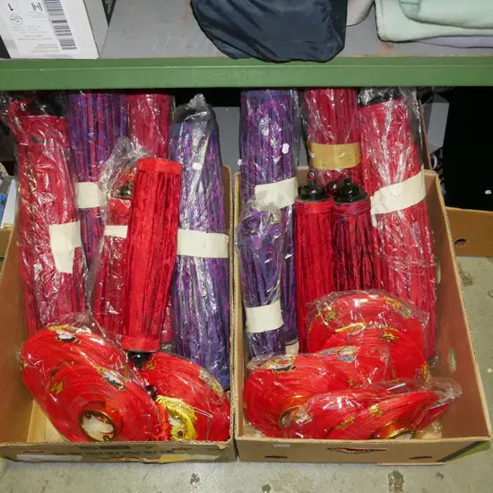 2x boxes; Chinese lanterns - red dots
