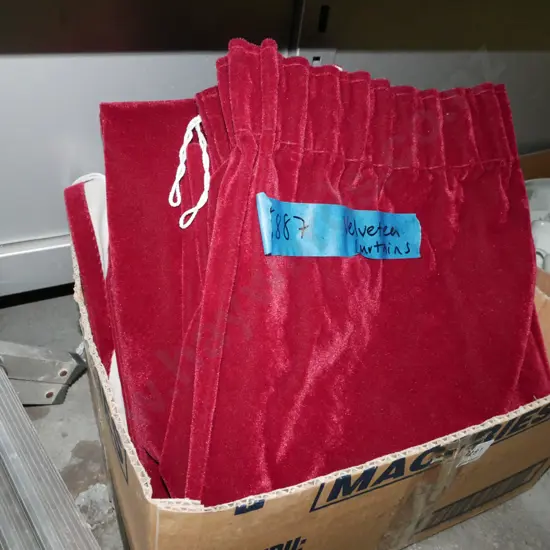 box of crimson velveteen curtains