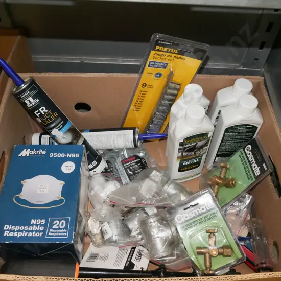 box; bolt cutters, pipe fittings, duct sealer etc