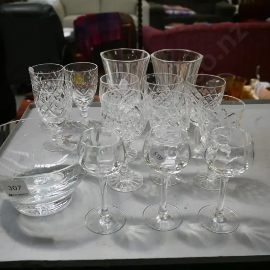 crystal bowl, Webb Corbett glasses etc