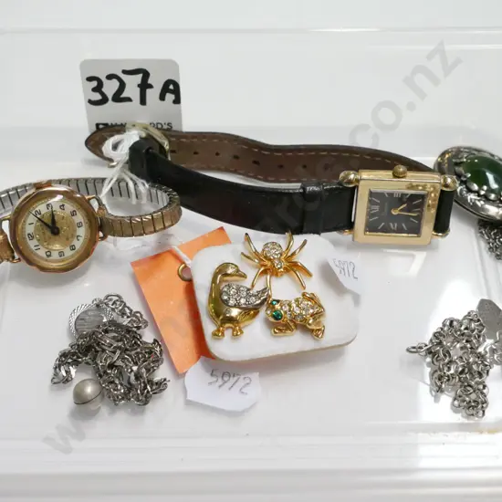 tray of costume jewellery and wristwatches