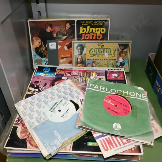 LPs, 45s, tape cassettes, Lotto Bingo game