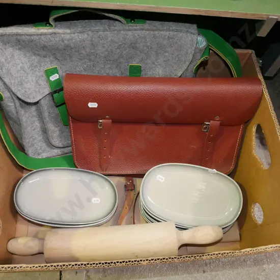 satchel, felt satchel, Temuka plates etc