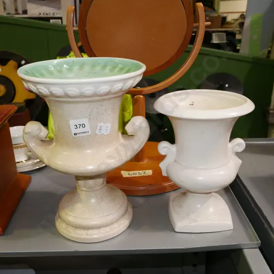 2x double handled vases- 1 has crazing Tallest H-260