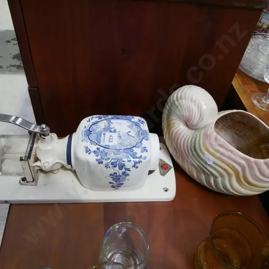 Dutch wall mounted coffee mill - no lid, Shorter shell vase