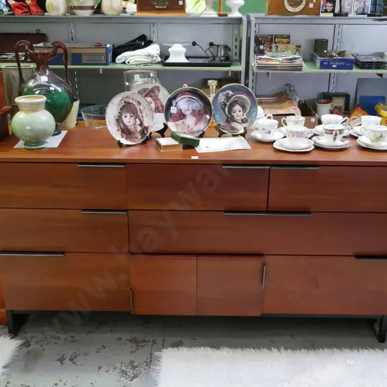 modern solid wood 9 drawer lowboy - some drawers need attention