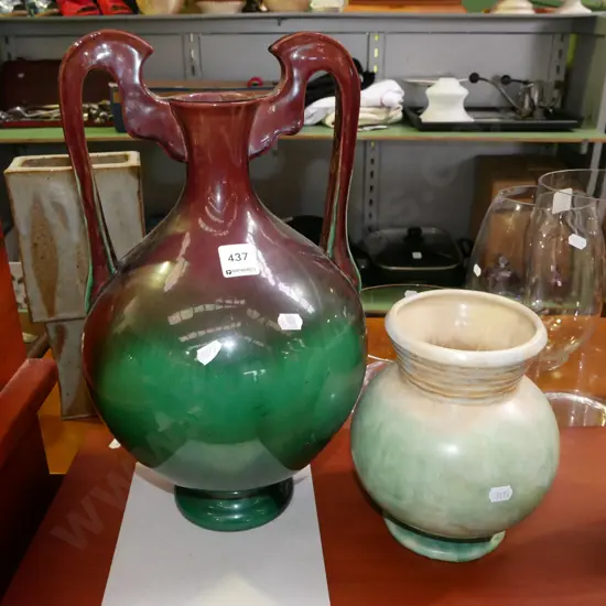 large green and brown vase, smaller vase Tallest H-400