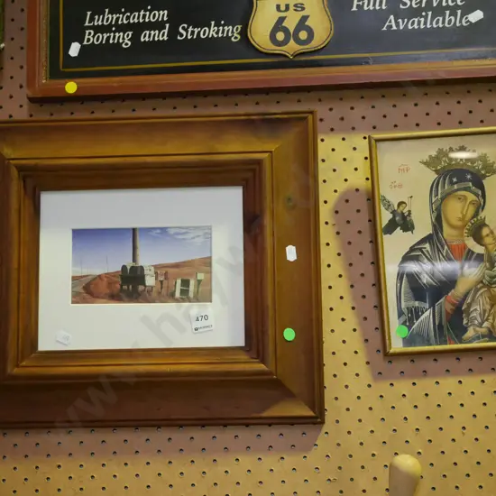 framed Grahame  Sydney  print, framed religious  print - green dots