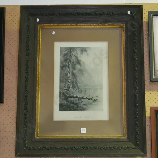 ornate oak framed etching - after the storm