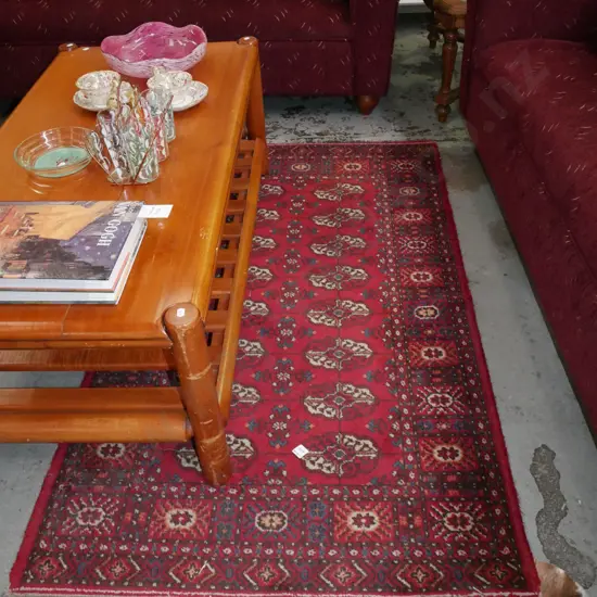 rectangular red patterned floor mat - some wear L-1550 W-900 