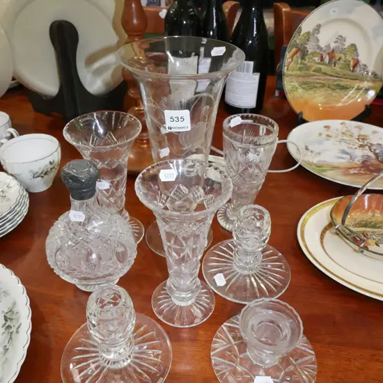 cut crystal vases, candlesticks, stoppered bottle tallest H-240