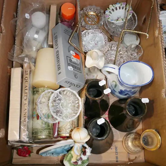 box; vases, ring dishes, candles, jug etc