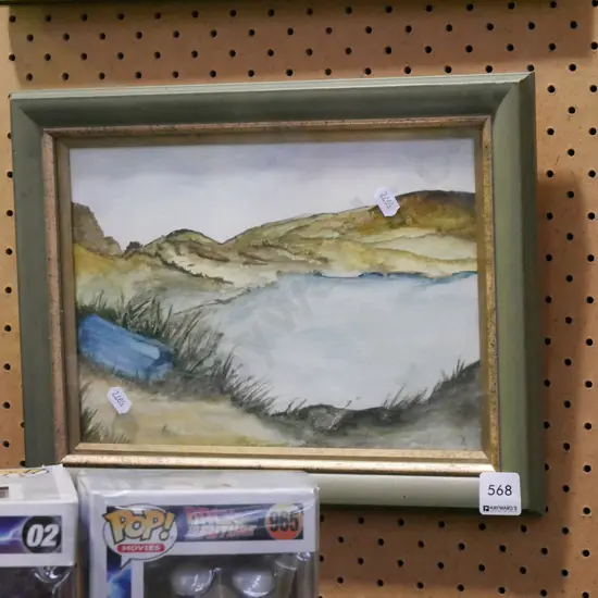 small framed watercolour - coastal scene