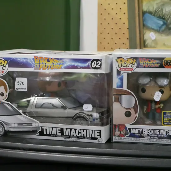 2 Pop movie figurines - Back to the Future Delorean, Marty Checking Watch