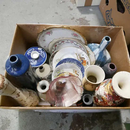 box; vases, glass bowls, plates etc