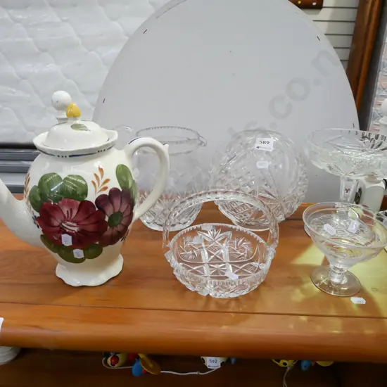 cut crystal comport, basket, jug, Belle Fiore coffee pot