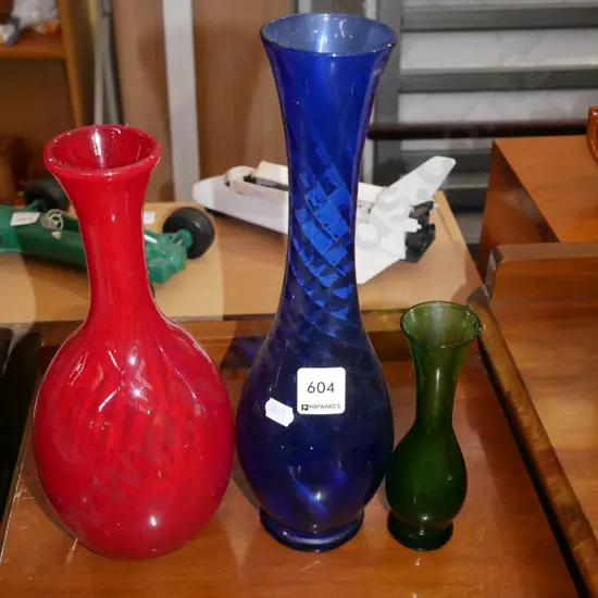 green, red  glass vases Tallest H-310
