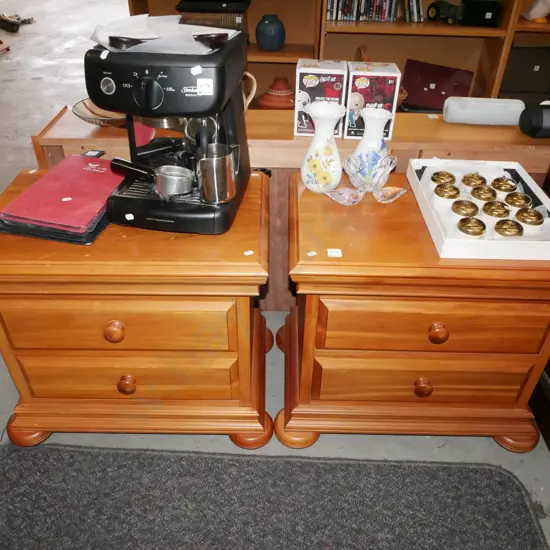 pair of solid rimu 2 drawer bedside cabinets
