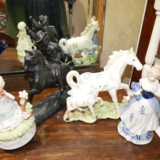 ceramic figurines, cast metal Custer figurine - some damage