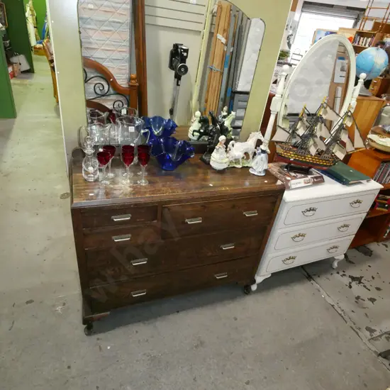 oak 5 drawer mirrorback dresser H-1680 W-1050 D-430