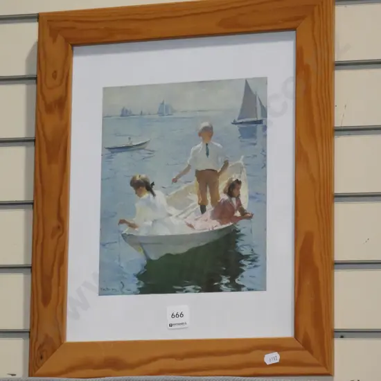 framed print - children fishing in boat