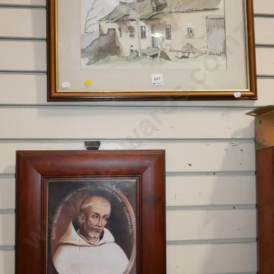 framed watercolour, framed St Bernard print